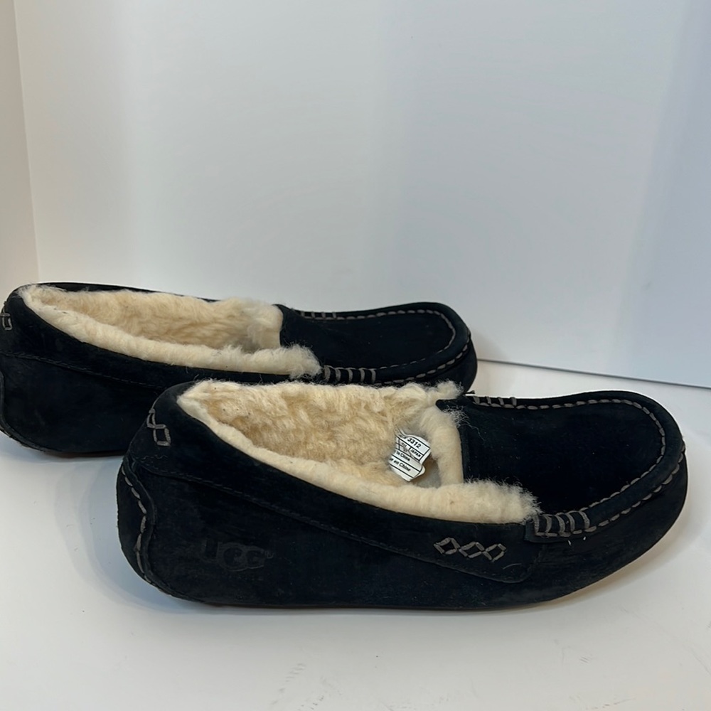 UGG ANSLEY NAVY BLUE MOCCASIN SUEDE WINTER SLIPPERS SZ 6